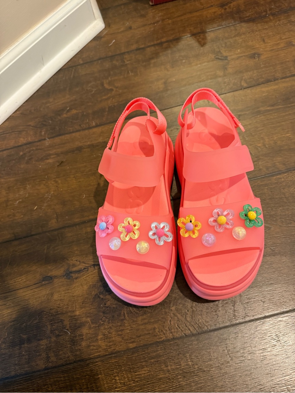 CROCS Coral Flower-Embellished Platform Sandals